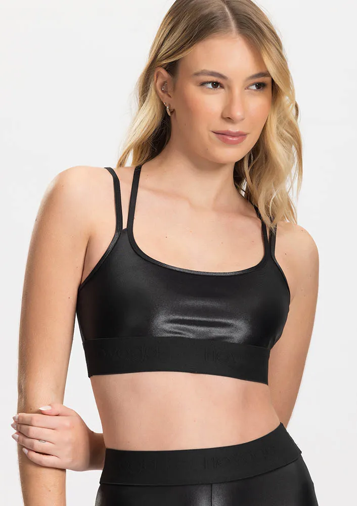 Top Brilloso con Resorte Negro – Rio Yoga - Talla M