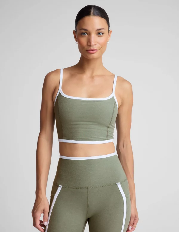 Top Verde Liso con Tirantes Blanco – Beyond Yoga - Talla S